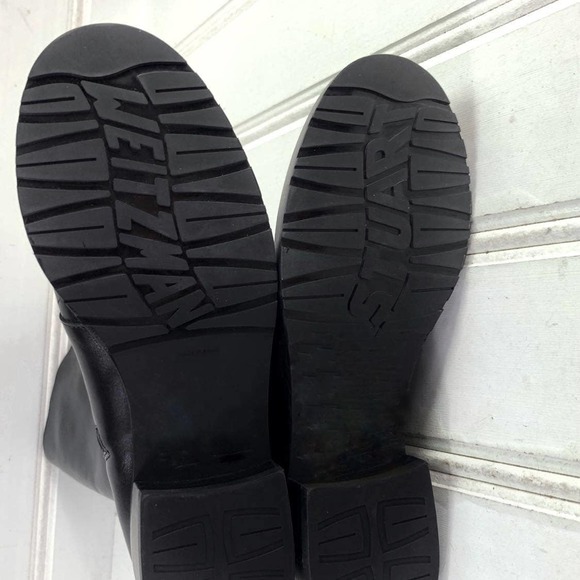 Stuart Weitzman 6.5 Police Lady Black Velour Knee High Combat Boots Lace Up Zip - Picture 10 of 11